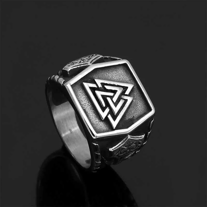 Retro Valknut Odin Triangle Stainless Steel Viking Ring sold by GTHIC