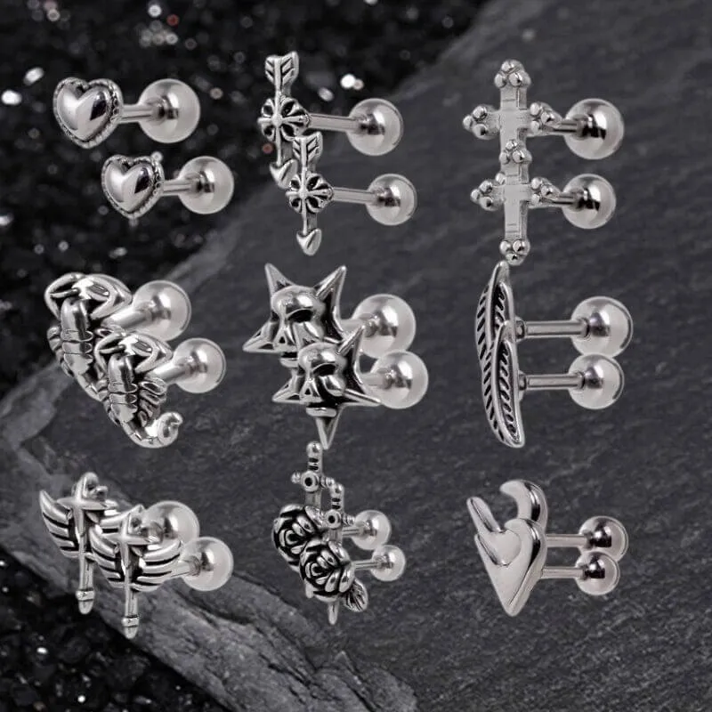 Punk Multi-Style Skull Heart Stainless Steel Earrings Set sold by GTHIC product image thumbnail 5