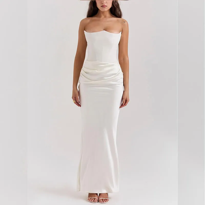 Elegance-Waisted Satin Hip-Covering Party Tube Top Dress sold by GTHIC