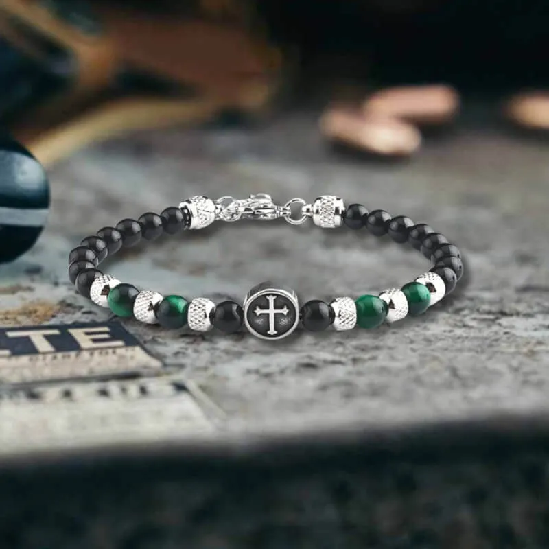 Vintage Tiger Eye Cross Stainless Steel Beaded Bracelet sold by GTHIC product image thumbnail 3