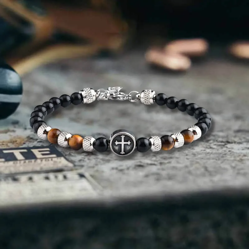 Vintage Tiger Eye Cross Stainless Steel Beaded Bracelet sold by GTHIC product image thumbnail 4