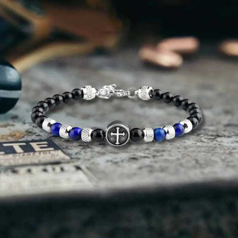 Vintage Tiger Eye Cross Stainless Steel Beaded Bracelet sold by GTHIC product image thumbnail 2