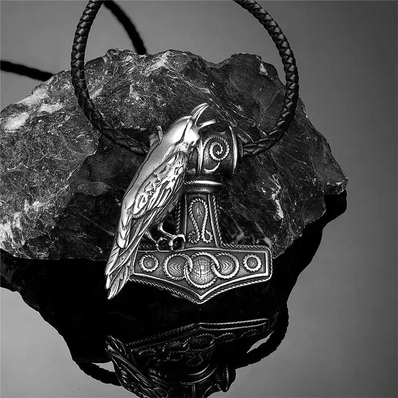 Nordic Thor's Hammer Raven Stainless Steel Pendant sold by GTHIC product image thumbnail 3