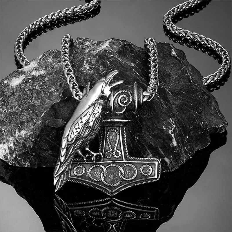 Nordic Thor's Hammer Raven Stainless Steel Pendant sold by GTHIC product image thumbnail 2