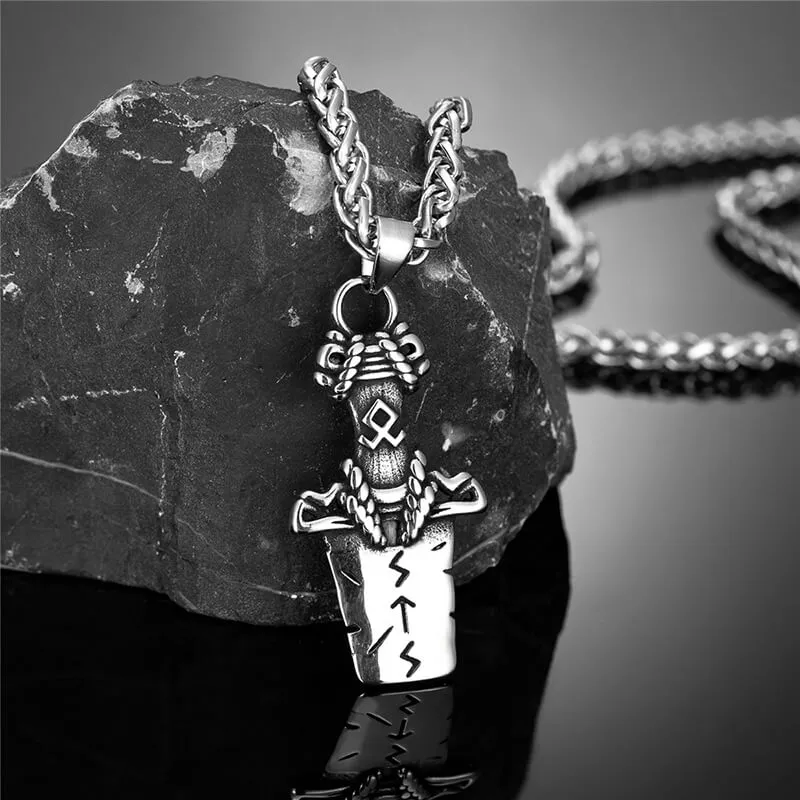 Punk Viking Sword Rune Stainless Steel Nordic Pendant sold by GTHIC