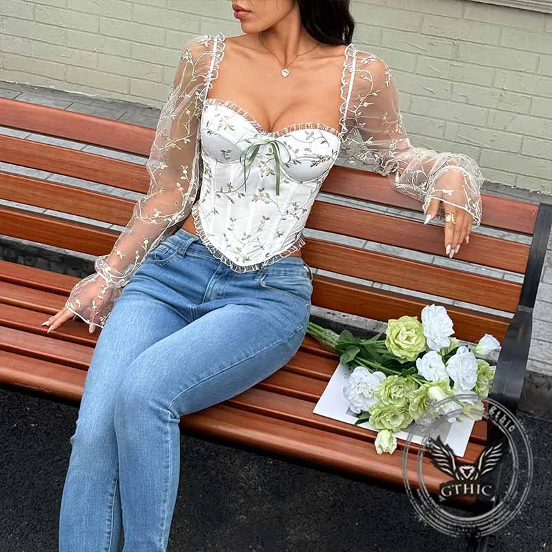 Sexy Embroidered Floral Transparent Sleeves Tube Top sold by GTHIC product image thumbnail 4