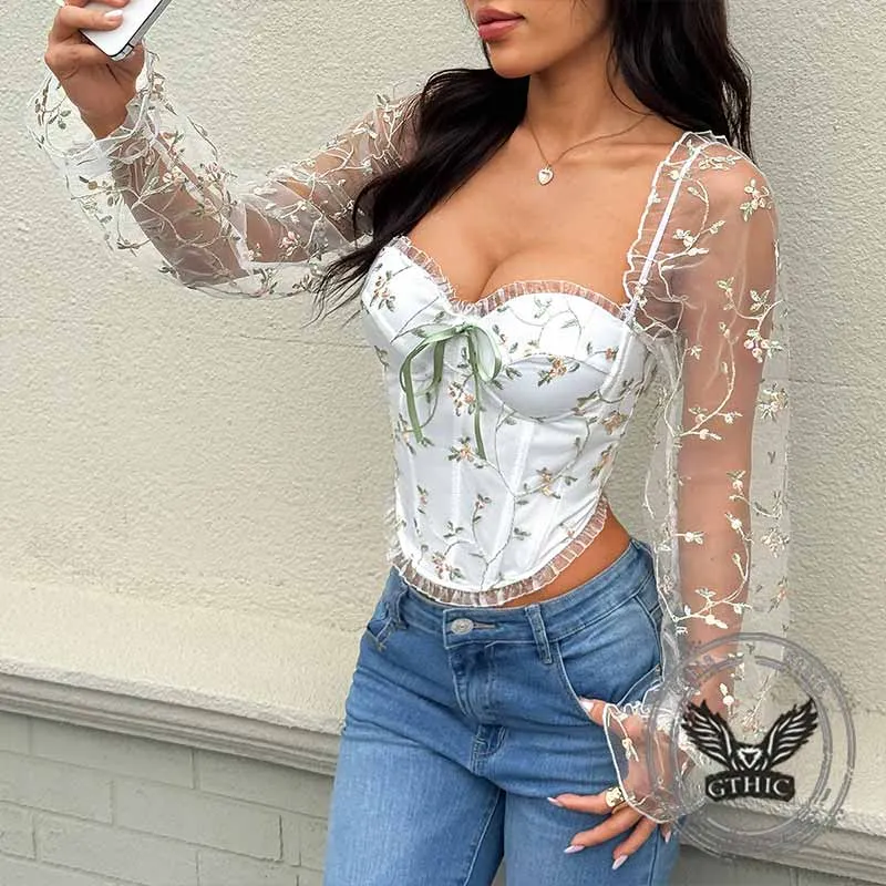 Sexy Embroidered Floral Transparent Sleeves Tube Top sold by GTHIC product image thumbnail 2