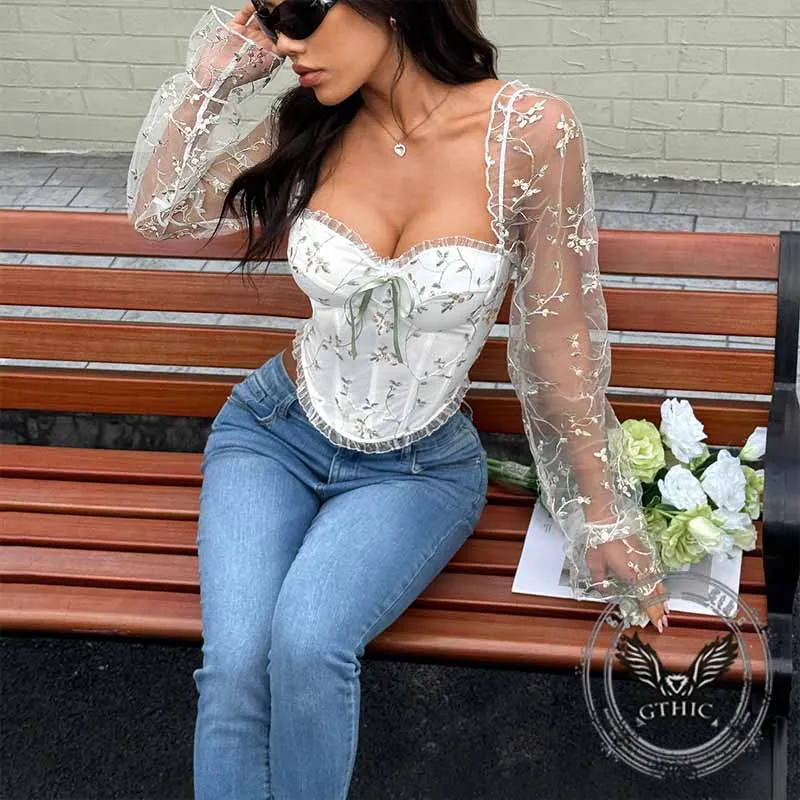 Sexy Embroidered Floral Transparent Sleeves Tube Top sold by GTHIC product image thumbnail 3