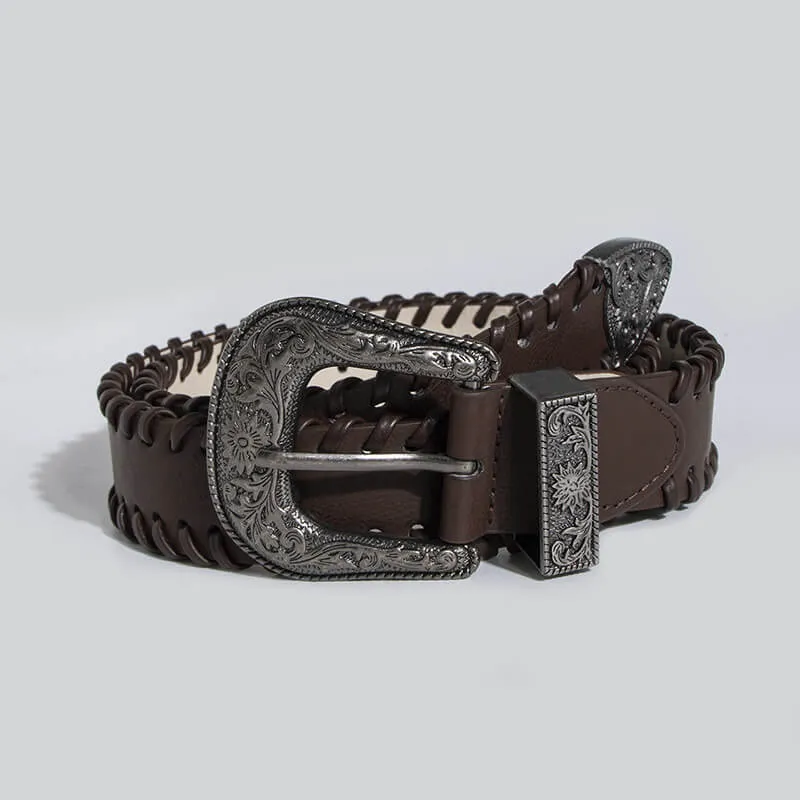 Retro Pattern Brown PU Leather Belt sold by GTHIC