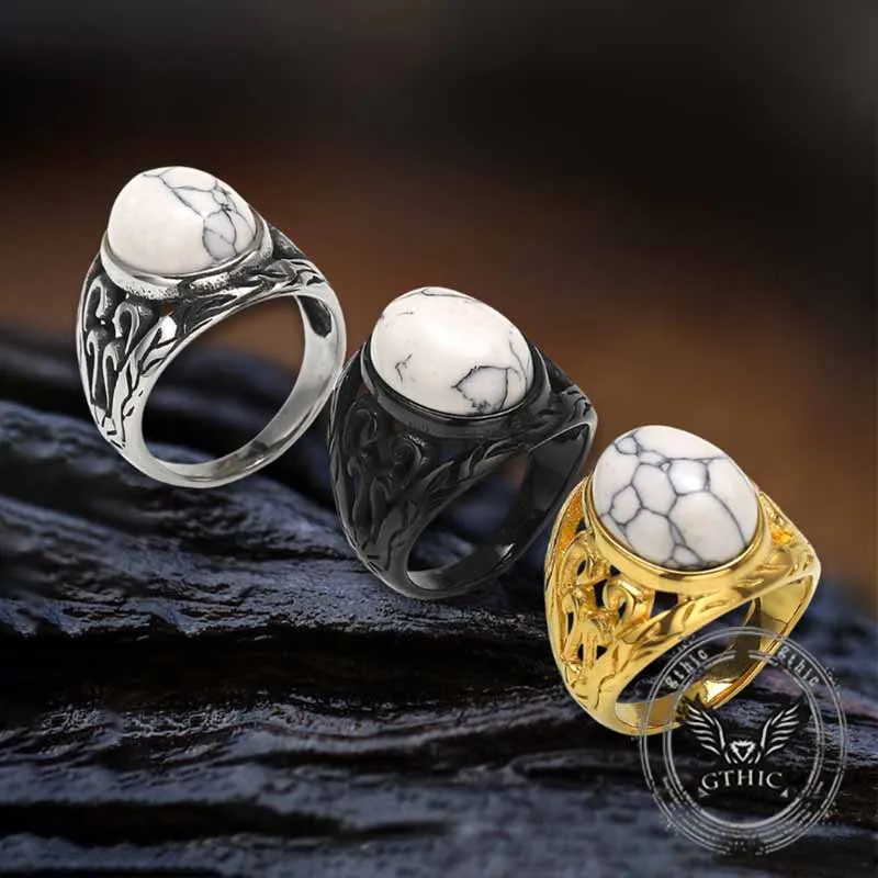 Vintage Hollow Carved Gemstone Stainless Steel Ring sold by GTHIC