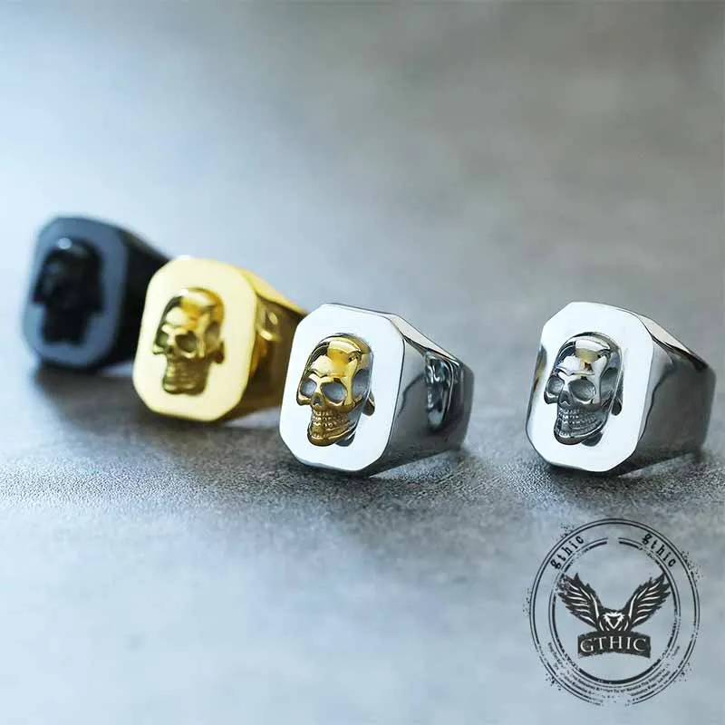 Punk Skull Head Stainless Steel Square Ring sold by GTHIC