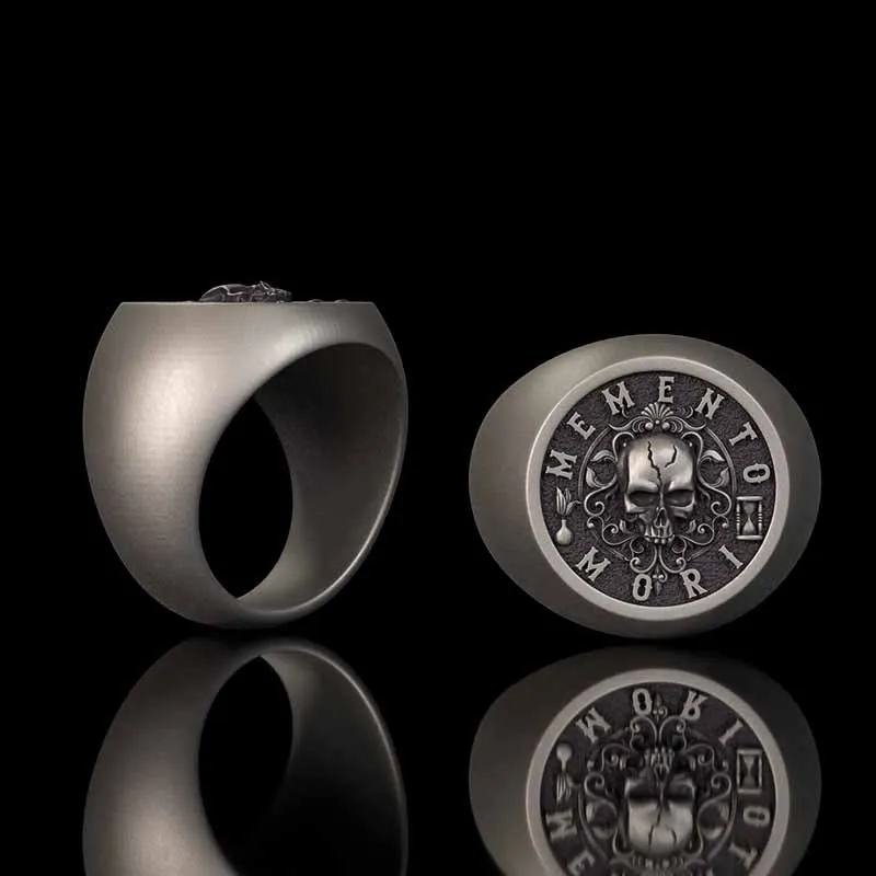 Wreath Skull Memento Mori Letters Sterling Silver Ring sold by GTHIC