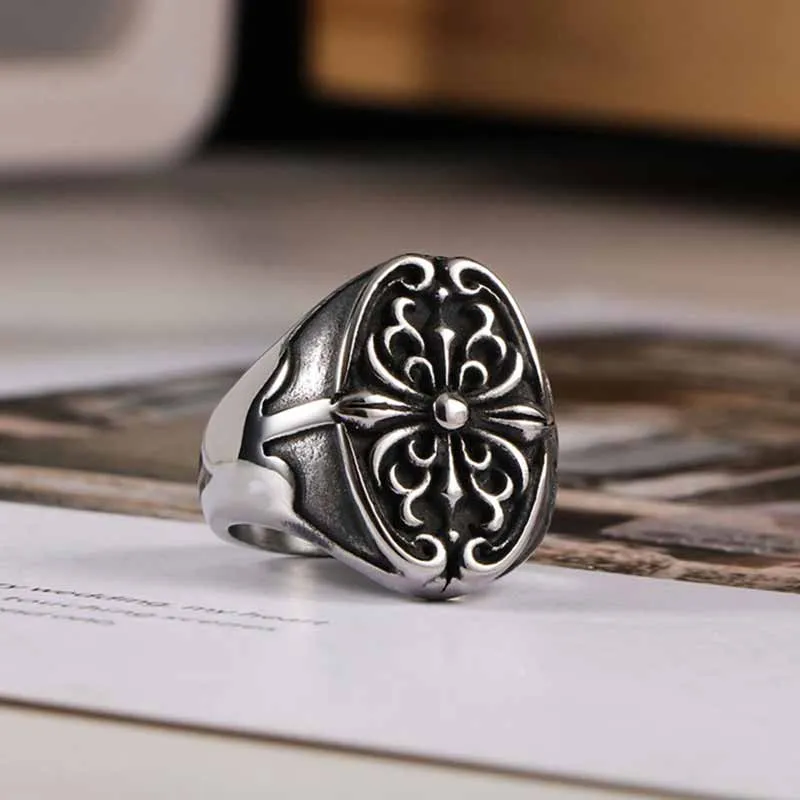 Vintage Cross Pattern Stainless Steel Punk Ring sold by GTHIC