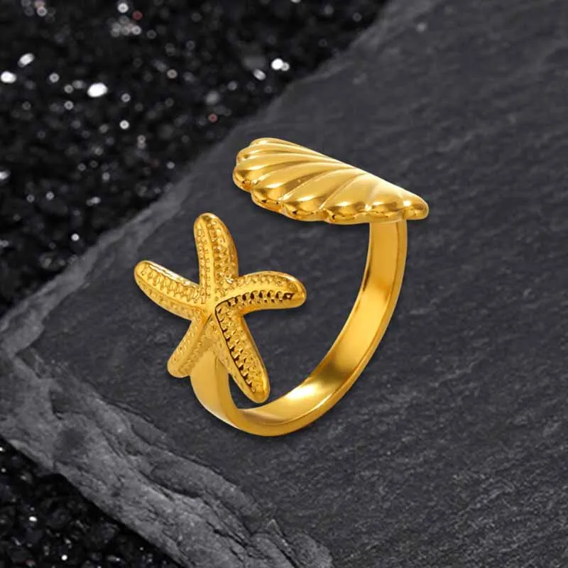 Fashion Starfish Shell Stainless Steel Open Ring sold by GTHIC product image thumbnail 3