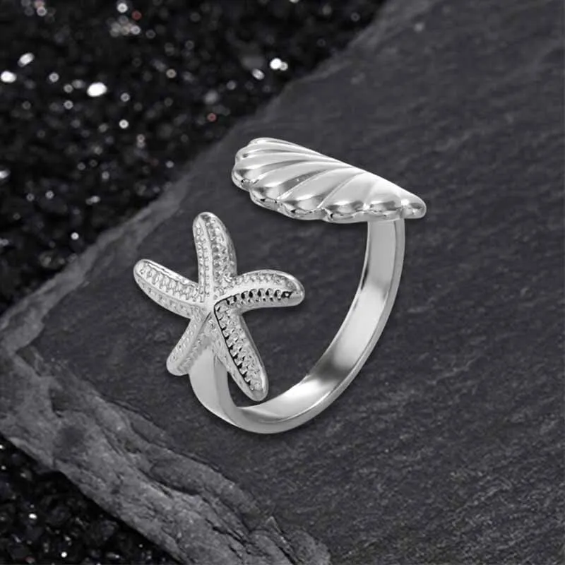 Fashion Starfish Shell Stainless Steel Open Ring sold by GTHIC