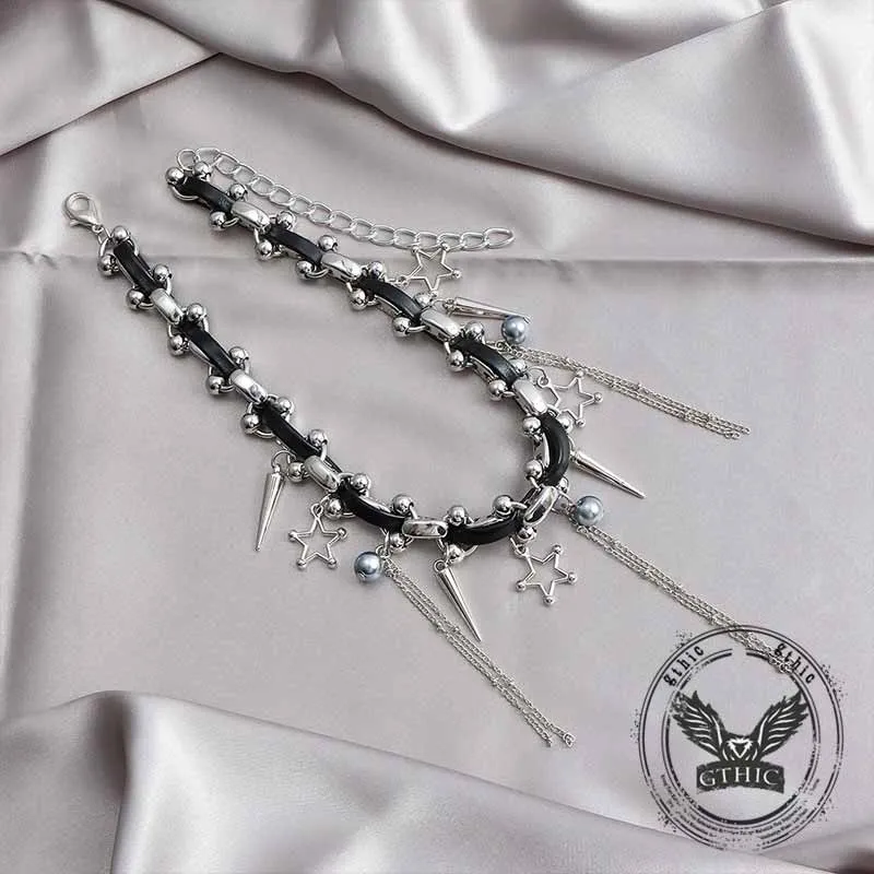 Punk Star Tassel Leather Rope Alloy Choker Necklace sold by GTHIC product image thumbnail 5