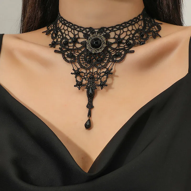 Exaggerated Hollow Lace Beads Gothic Choker Necklace sold by GTHIC