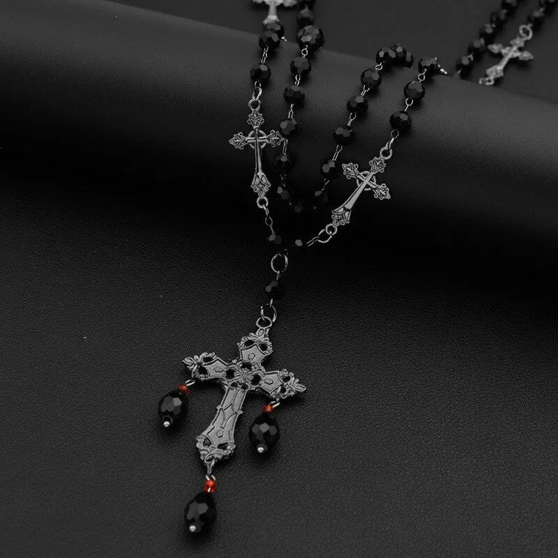 Gothic Cross Beaded Stainless Steel Stacking Necklace sold by GTHIC