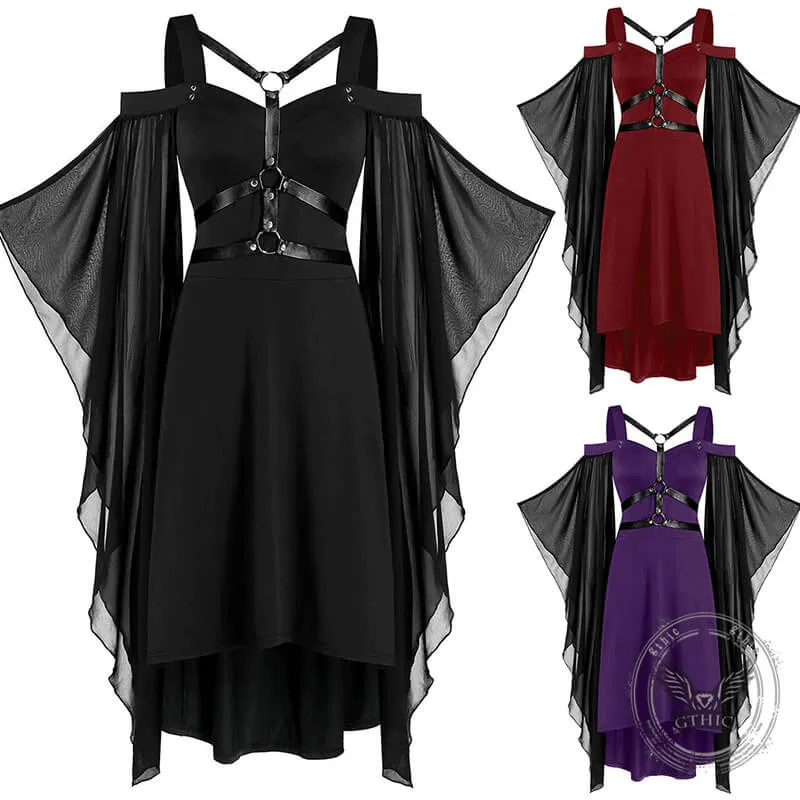 Gothic Mesh Splicing Bat Sleeve Straps Dress sold by GTHIC