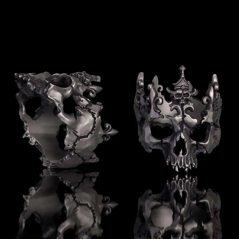 Punk Broken Skull Head Sterling Silver Ring sold by GTHIC