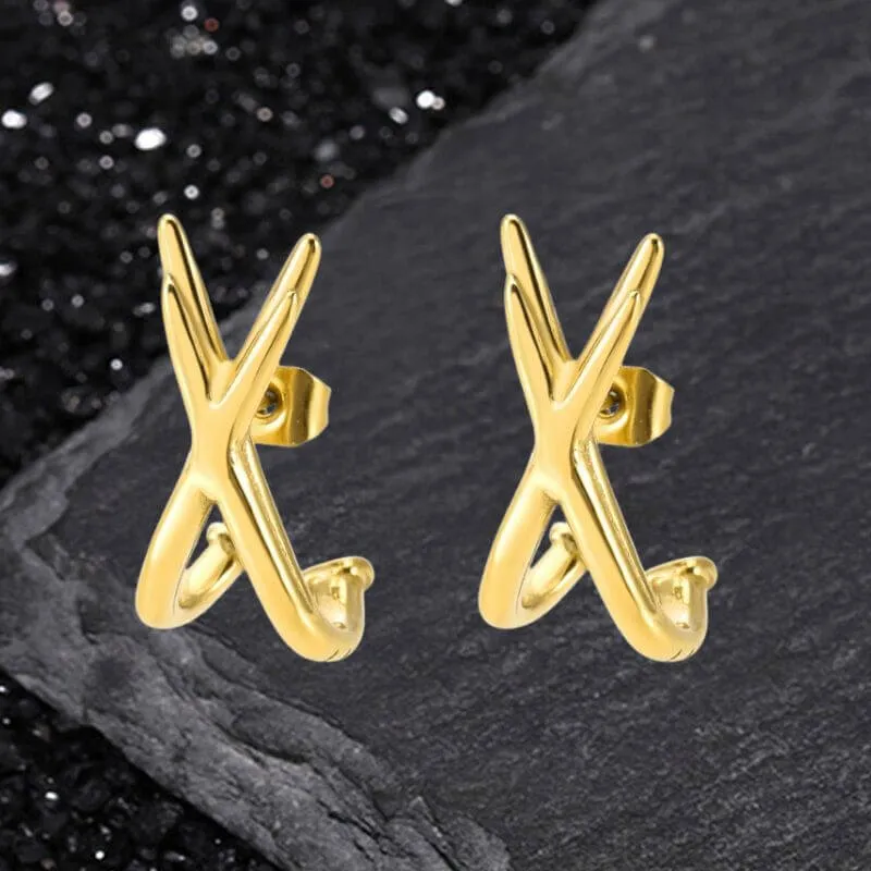 Simple Double-Layer Cross Stainless Steel Earrings sold by GTHIC product image thumbnail 5