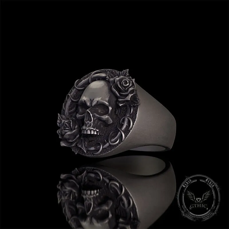 Rose Skull Sterling Silver Gothic Ring sold by GTHIC product image thumbnail 4