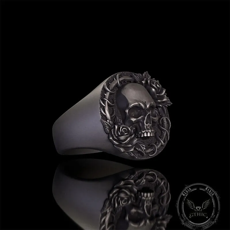 Rose Skull Sterling Silver Gothic Ring sold by GTHIC product image thumbnail 3