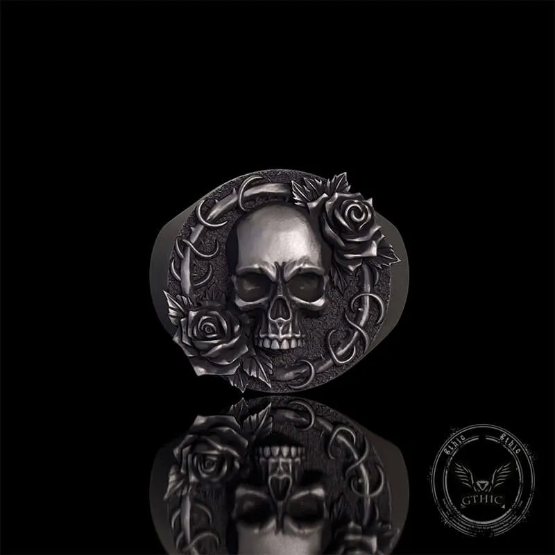 Rose Skull Sterling Silver Gothic Ring sold by GTHIC product image thumbnail 2