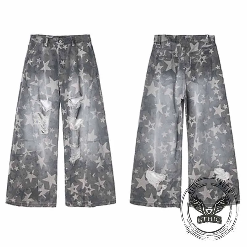 American Retro Star Print Distressed Wide-Leg Jeans sold by GTHIC product image thumbnail 5