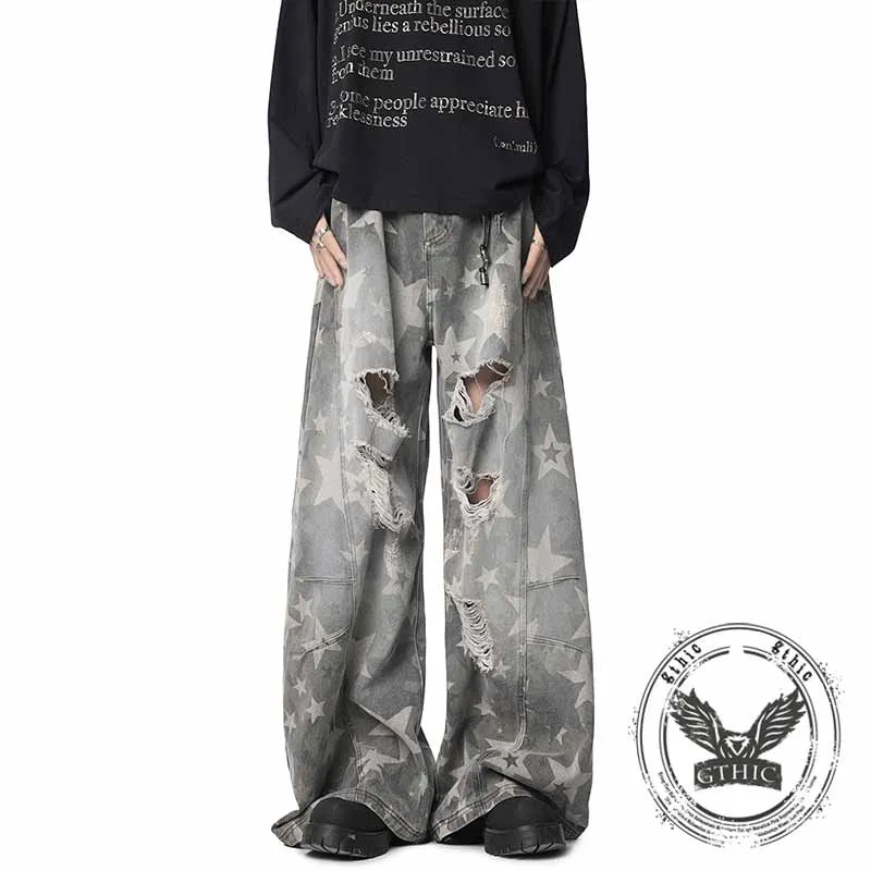 American Retro Star Print Distressed Wide-Leg Jeans sold by GTHIC product image thumbnail 2