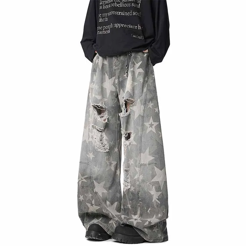 American Retro Star Print Distressed Wide-Leg Jeans sold by GTHIC product image thumbnail 3