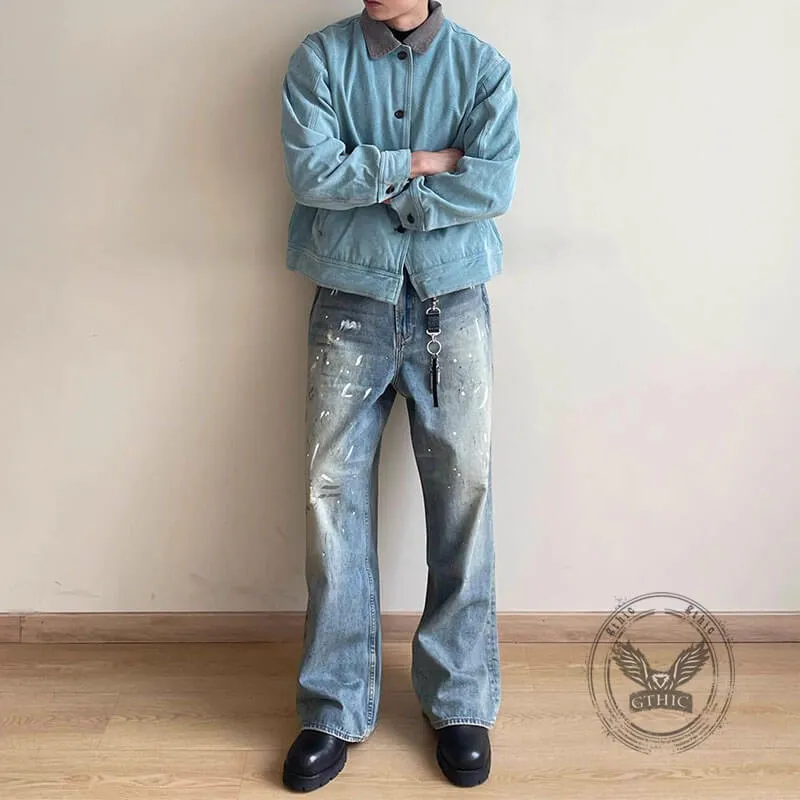 American High Street Ink-Splashed Distressed Wide-Leg Jeans sold by GTHIC