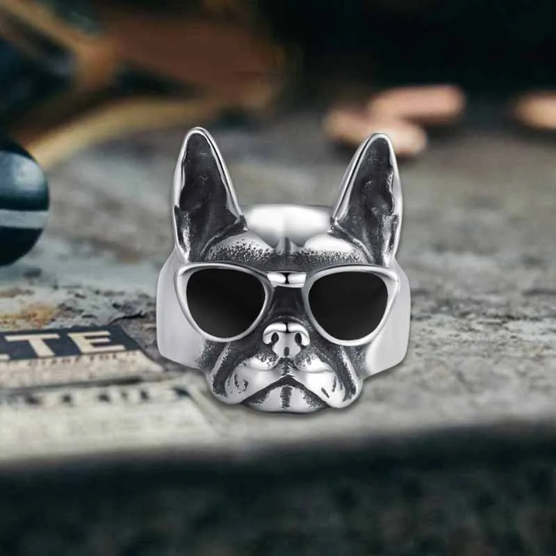 Retro Sunglasses Puppy Drip Glue Stainless Steel Ring sold by GTHIC