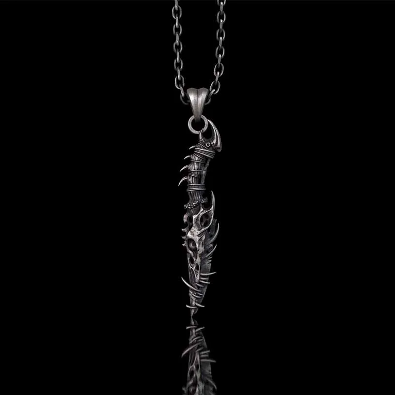 Gothic Dragon Dagger Knife Sterling Silver Pendant sold by GTHIC