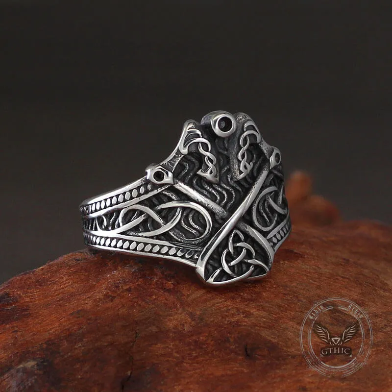 Vintage Double Axe Celtic Knot Stainless Steel Viking Ring sold by GTHIC product image thumbnail 5
