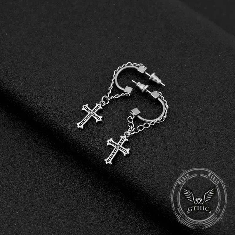 Punk Tassel Cross Stainless Steel Earrings sold by GTHIC product image thumbnail 3
