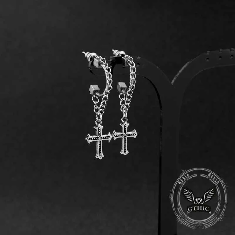 Punk Tassel Cross Stainless Steel Earrings sold by GTHIC