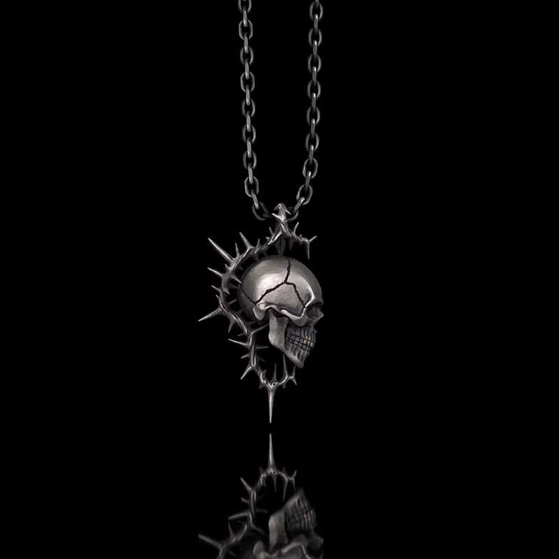 Gothic Thorn Broken Skull Sterling Silver Pendant sold by GTHIC