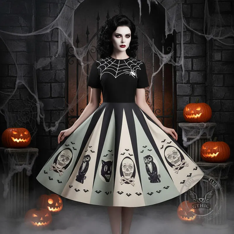 Gothic Halloween Pumpkin Print Round Neck Swing Dress sold by GTHIC product image thumbnail 2