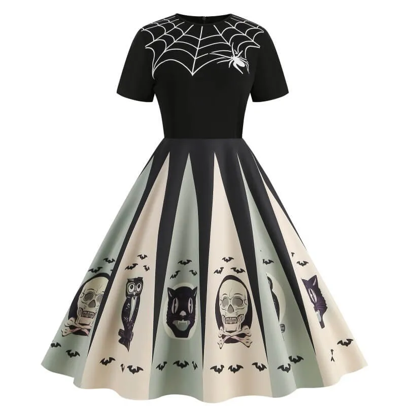 Gothic Halloween Pumpkin Print Round Neck Swing Dress sold by GTHIC product image thumbnail 3