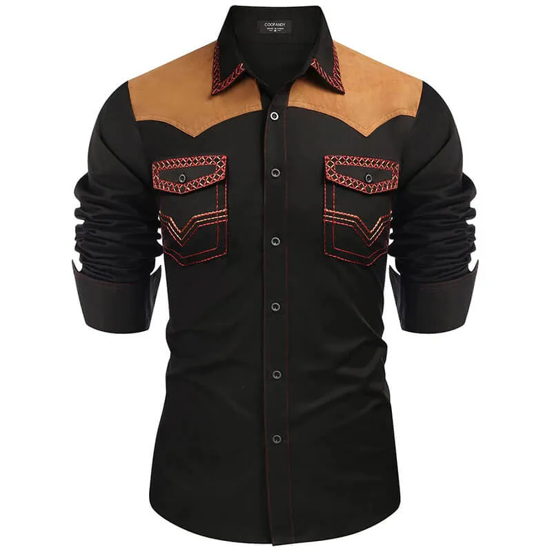 Retro Western Cowboy Patchwork Long-Sleeve Shirt sold by GTHIC product image thumbnail 3