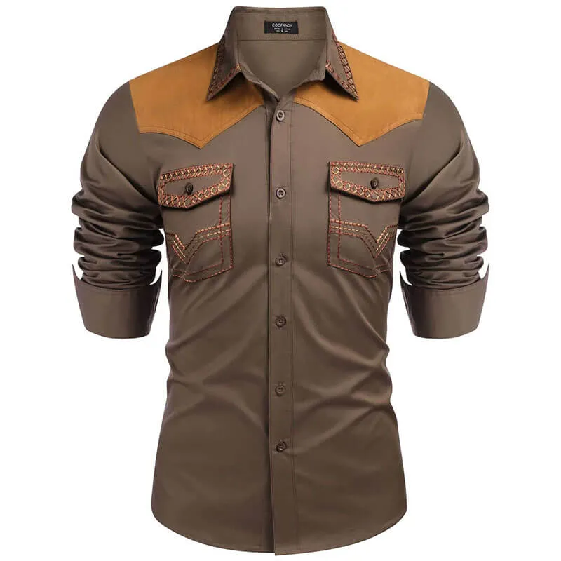 Retro Western Cowboy Patchwork Long-Sleeve Shirt sold by GTHIC product image thumbnail 4
