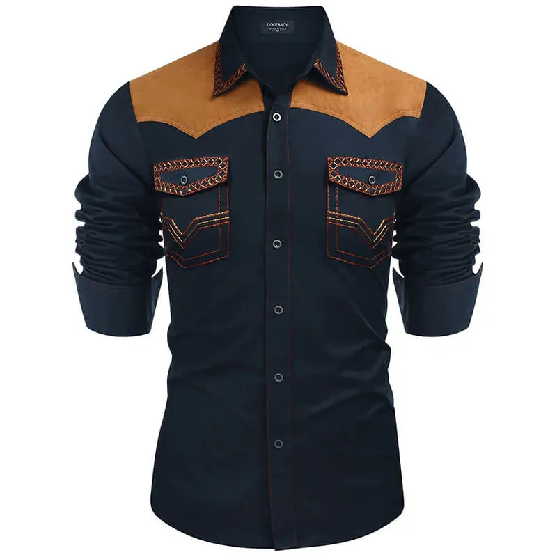 Retro Western Cowboy Patchwork Long-Sleeve Shirt sold by GTHIC