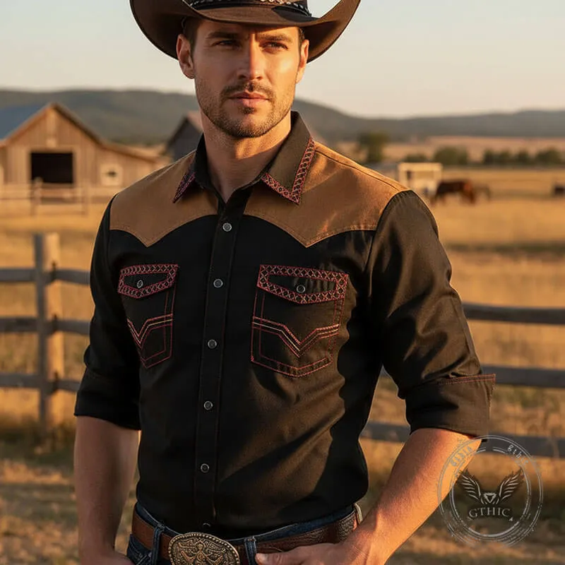 Retro Western Cowboy Patchwork Long-Sleeve Shirt sold by GTHIC product image thumbnail 2