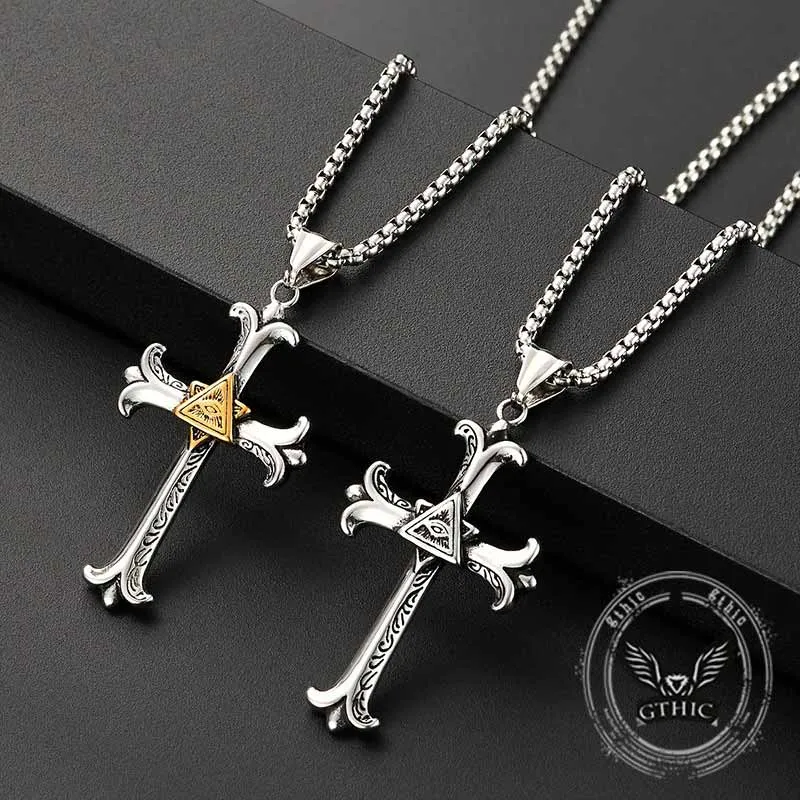 Vintage All-Seeing Eye Cross Stainless Steel Pendant sold by GTHIC