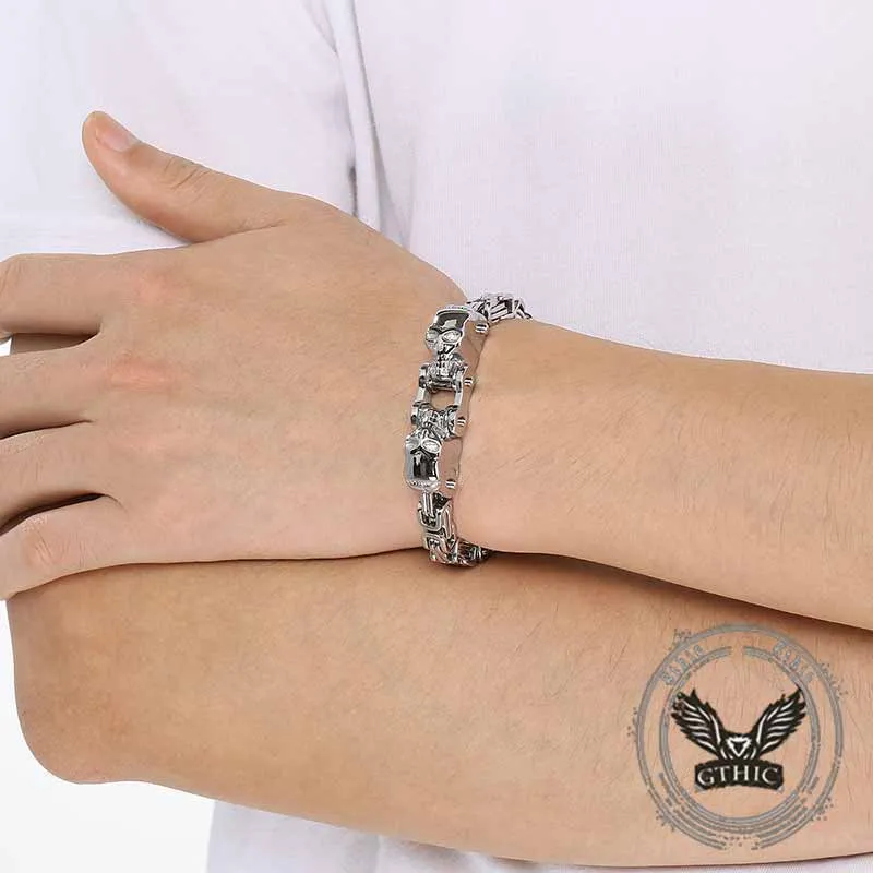 Punk Double Skull Head Stainless Steel Bracelet sold by GTHIC product image thumbnail 3