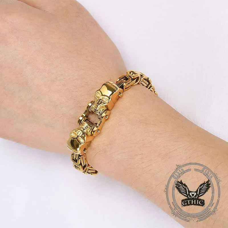 Punk Double Skull Head Stainless Steel Bracelet sold by GTHIC product image thumbnail 4