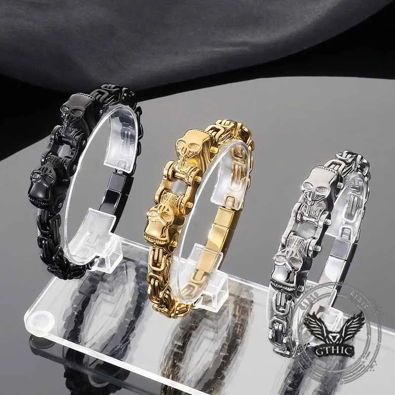 Punk Double Skull Head Stainless Steel Bracelet sold by GTHIC