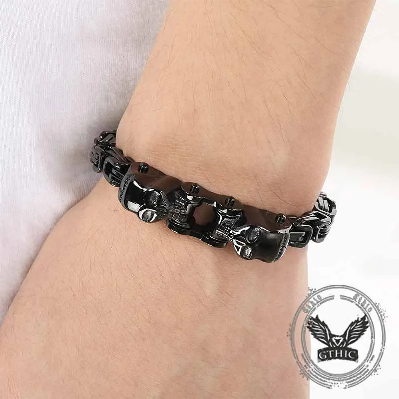 Punk Double Skull Head Stainless Steel Bracelet sold by GTHIC product image thumbnail 5