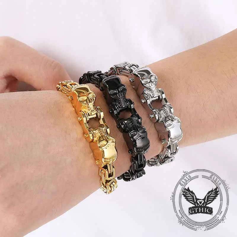 Punk Double Skull Head Stainless Steel Bracelet sold by GTHIC product image thumbnail 2